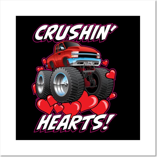 Crushin' Hearts Monster Truck Funny Valentines Day Wall Art by hobrath